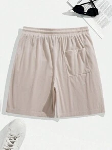 Manfinity Homme Pantaloncini casual da uomo taglie forti con stampa a lettere, vita con coulisse, modello ampio, adatti per uso quotidiano, estate, in velluto a coste