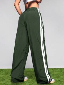 Cheerettes Women Drawstring Waist Pockets Striped Wide Leg Loose Casual Sports Pants