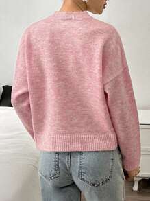EURMUSE Brushed Melange Baby Pink Soft Touch Fuzzy Sweater – Blossom Pink Pullover Sweater For Women Back To School Cute Fall Women Clothes,Jumper,Cream Jumper,Jumpers,Black Jumper,Womens Jumper,White Jumper,Women's Jumper,Women's Jumpers - Baby Pink - View 3