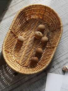 SHEIN 3pcs/1pc Handmade Woven Rattan Tray, Woven Rattan Fruit Basket, Snack Plate, Woven Tray, French Fry Plate, Fried Chicken Plate, Fruit Basket, Woven Oval Shallow Plate, Outdoor Picnic Plate, BBQ Plate, Reusable Portable Tableware For Breakfast, Beverage, Coffee Table, Farm House Decoration And Storage - Yellow Oval Deep - View 7