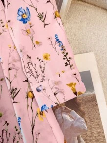 Franclia 女士休闲翻领简约蓝色碎花连衣裙长款女装秋季连衣裙大学女生秋季服装 - 粉色 - 查看 8