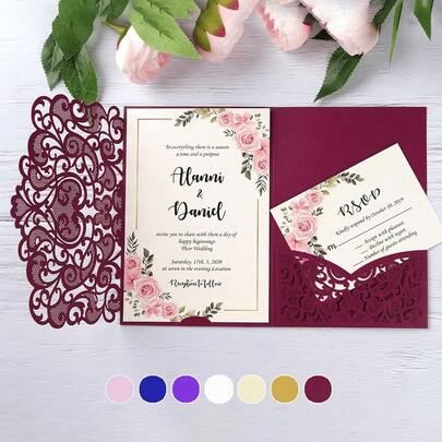 10 件/套个性化婚礼请柬口袋，附 2 张 RSVP 卡，第三折叠贺卡，适用于婚礼派对生日派对用品礼品（粉色、金色、酒红色、米色、白色）