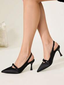 CUCCOO CHICEST 女士时尚迷人蝴蝶结丝带装饰高跟鞋，黑色 PU 皮革尖头，舒适休闲鞋，适合派对、婚礼、聚会，适合连衣裙、牛仔裤，适用于春季、夏季、秋季、冬季、浪漫情人节高跟鞋 - 黑色 - 查看 3