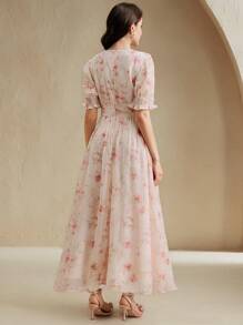 Anewsta Váy dài cao cấp thêu hoa kiểu Pháp thời trang mới cho nữ, đầm dài họa tiết hoa bó sát eo, tôn dáng cho mùa hè - Màu Hồng baby - Xem 2