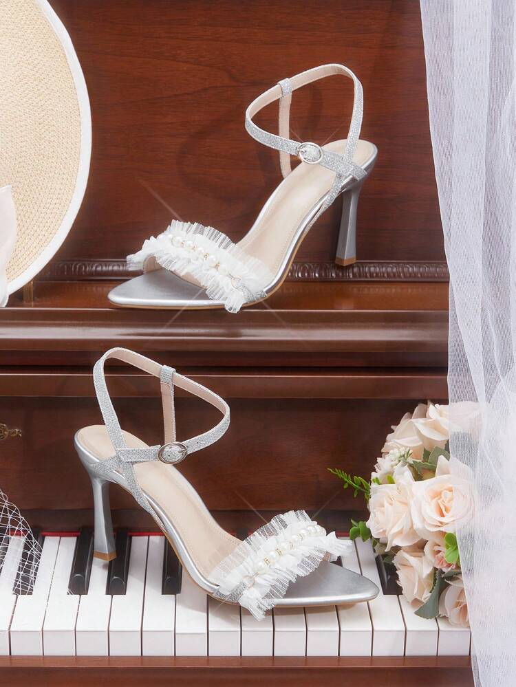 CUCCOO HITCHD Women's 2025 Spring/Summer New Black Velvet Elegant Floral Decor High Heel Sandals