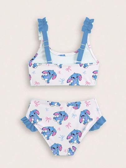 SHEIN GraphicGems Bộ bikini họa tiết thỏ và nơ in họa tiết tương phản dễ thương cho kỳ nghỉ hè trên bãi biển dành cho bé gái