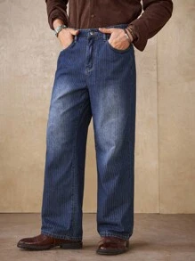 RivetRise Pantaloni casual dritti e larghi da uomo, con tessuto a righe verticali uniche e texture retrò, adatti per la primavera/estate