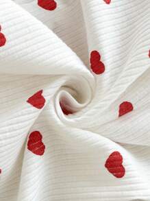 Back To School Fashion  4pcs Newborn Soft Comfortable White Textured Fabric Cute Red Heart Print Long Sleeve Romper, Pants, Headband & Swaddle Blanket Set, Baby Clothing Newborn Clothes Set Heart Print Baby Clothes Fall Winter - White - View 7