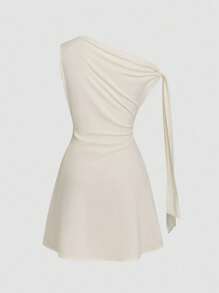 Celisse 女式不对称系带腰短裙 - 米色 - 查看 4