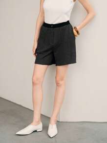 Uhlyne Simple Commuter Cable Knit Texture Cotton Pocket Casual Shorts - Black - View 1