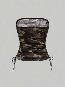 ROMWE 3 chiếc áo hai dây ngắn in khẩu hiệu Y2K Babe đính đá và chữ thập anh đào có dây rút ở eo - Nhiều màu - Xem 6