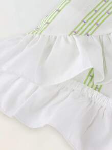 Maija Kids Maija Kids 两件套女童宽松休闲衬衫，带蝴蝶结装饰，搭配短裤，女童夏季套装，女童编织套装，女童绿白套装 - 綠色 - 查看 5