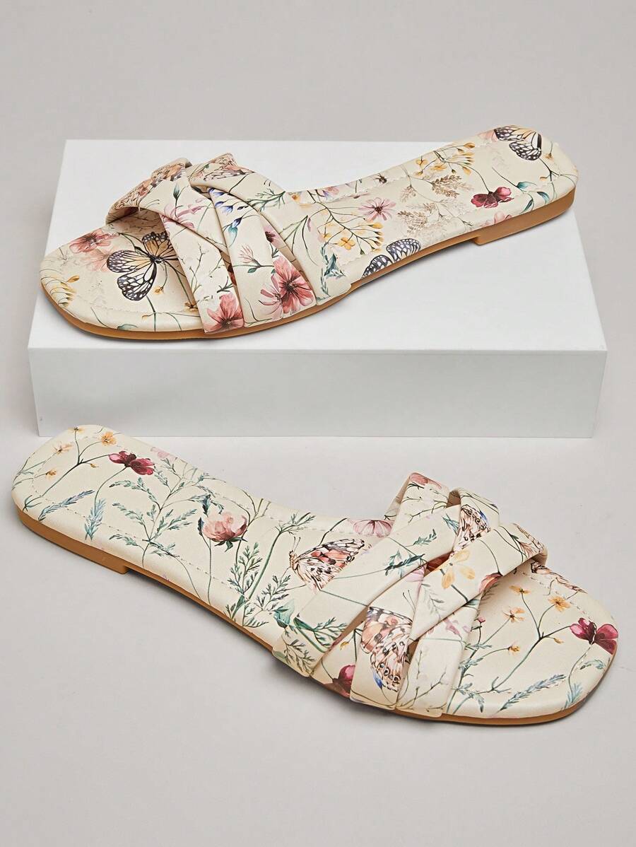SHUZIA 女士时尚休闲舒适花卉印花一脚蹬平底凉鞋 - 彩色 - 查看 1
