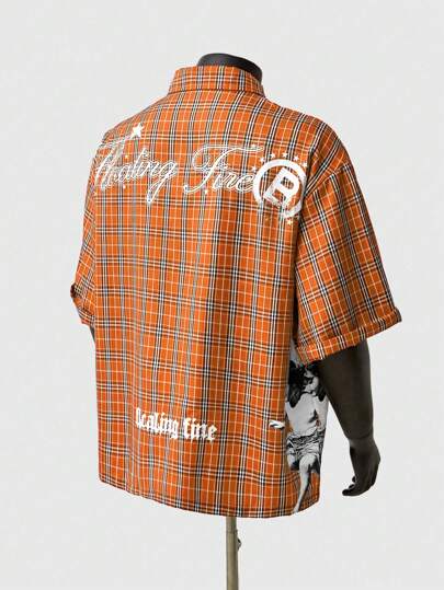 Street Life Camisa de manga corta de verano para hombre, diseño único con estampado de niño ángel y cuadros en inglés
