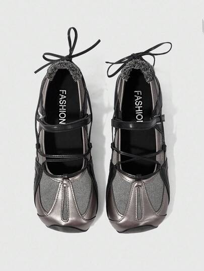 Grunge Punk Women's Black Ballet Flat Shoes With Laces, Soft Sole Slip-On Loafers, Mary Jane Leather Shoes, JK School Uniform Shoes, Platform & Thick-Sole Oxfords