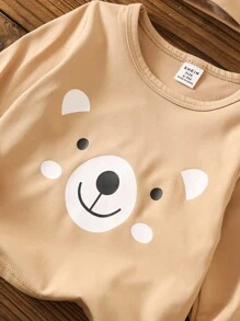 SHEIN 2 件幼儿男童休闲可爱熊舒适针织圆领长袖上衣，适合春秋季室内外穿着 - 彩色 - 查看 5