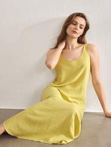 Ocili Leisure Solid Color Comfortable Soft Maxi Nightgown For Women - Green - View 2