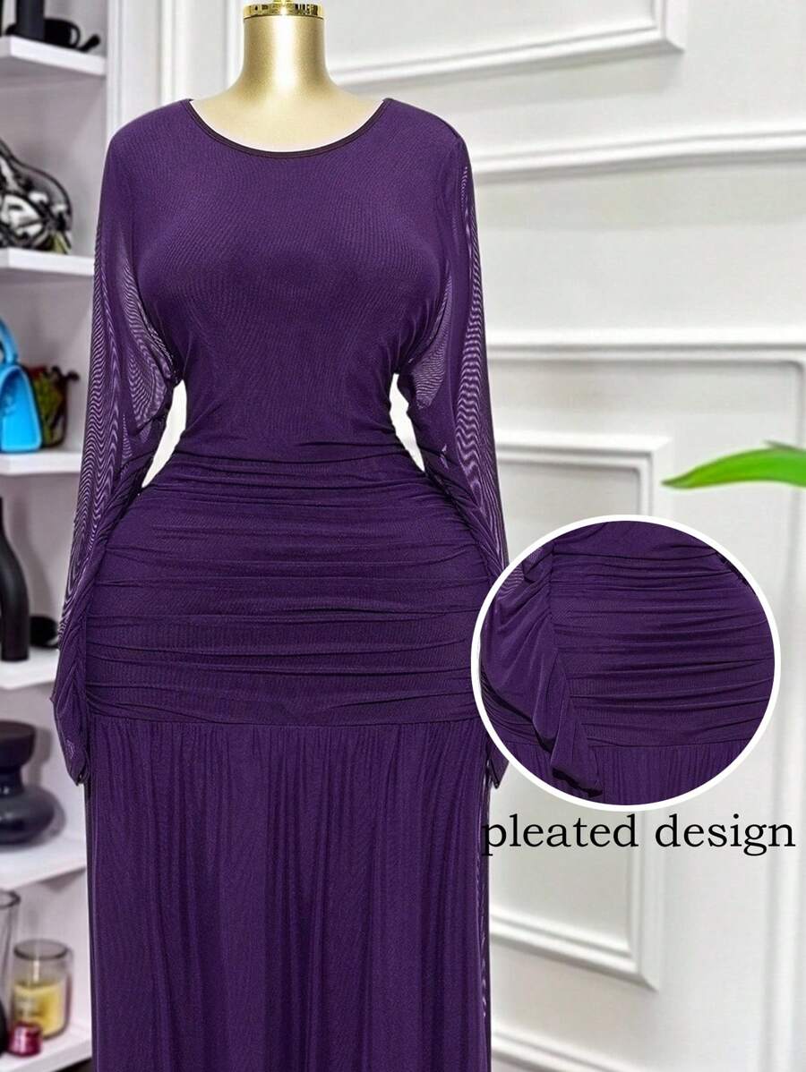 Modelyn Váy lưới xếp ly màu trơn thanh lịch cỡ lớn - Màu tím - Xem 1