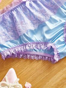 FairyFlirt 田园浪漫甜美浅紫色花卉刺绣荷叶边下摆二合一公主风女士三角荷叶边内裤荷叶边内裤可爱内裤荷叶边内衣，灯笼裤
