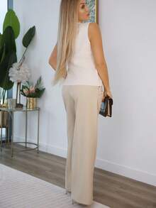 Cioccolato Modne nowoczesne spodnie biurowe Commuter Pearl Rhinestone Decor dla kobiet, eleganckie, swobodne