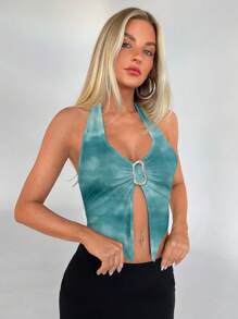 Aloruh 女士优雅复古绿色扎染金属环露背吊带背心，适合约会、海滩度假、正式晚宴、时尚外出、Y2K 上衣、休闲上衣、浪漫上衣、夏季假日