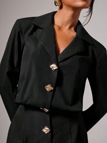 COSMINA Robes femme Automne Robe mini élégante à col V et boutons métalliques pour femmes, Automne/Hiver