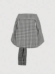 SHEIN MOD 黑白格子双面衬衫，1 件上衣，2 种穿法，乡村音乐会，可爱，生日，西部女装，度假，复古，早午餐，外出上衣，学校，办公室，工作，返校，机场 - 黑與白 - 查看 3