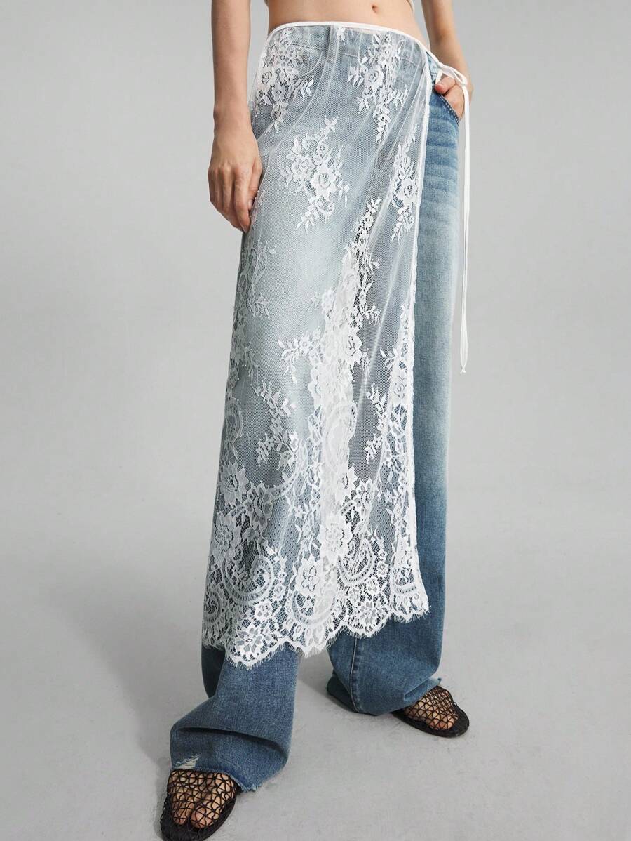 Ontre 2025新款蕾丝绑带裙，白色，适合春夏季，休闲，时尚，商务休闲，通勤，机场 - 白色 - 查看 1