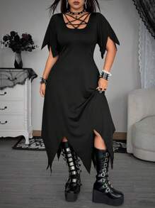 Whyspr Damen Große Größen Kleid mit Trägerdekor, Cut Out - Schwarz - Übersicht 7
