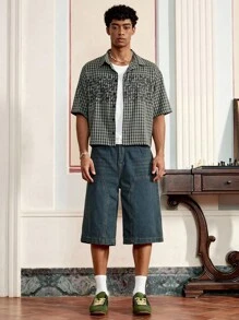 SWAVVY Men's Casual Plaid & English Letter Print Shirt, Summer - Multicolor - View 3