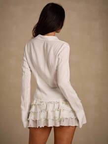 Glamine Blusa de mujer con cuello en V profundo, de moda y sexy, de unicolor - Blanco - Ver 2