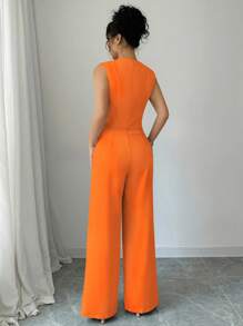 Elenzga 3 件套休闲/工作服纯色西装外套、背心和裤子套装 - 橘色 - 查看 2