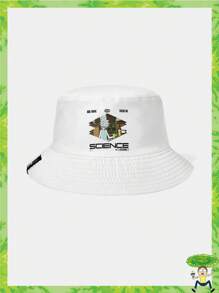 Rick and Morty X SHEIN Letter & Cartoon Figure Graphic Reversible White Fashion Bucket Hat - White - View 2