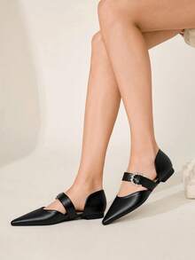CUCCOO CHICEST Black Pointed Toe Rhinestone Buckle Elegant Commuting Versatile Women Flats - Black - View 6