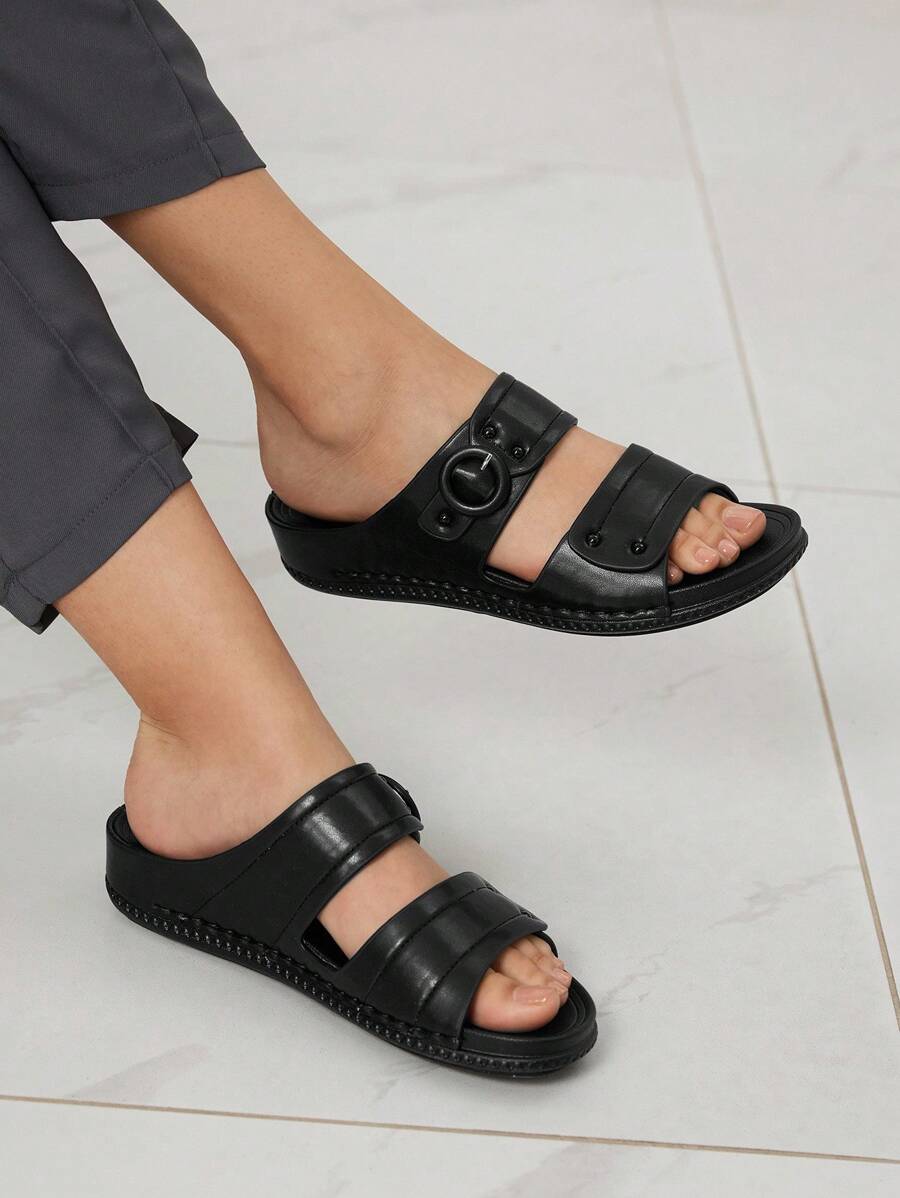Sleekvia Cuccoo Women's Adjustable Buckle Design Casual Slide Sandals For Daily Wear - Black - View 1