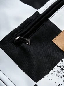 PAVTROS Manfinity Streetrush Comfortable Contrast Checkerboard Pattern Men's Long Sleeve Jacket, Checkered Jacket, Black White Jacket, Race Car Jacket, Fall - Black - View 5