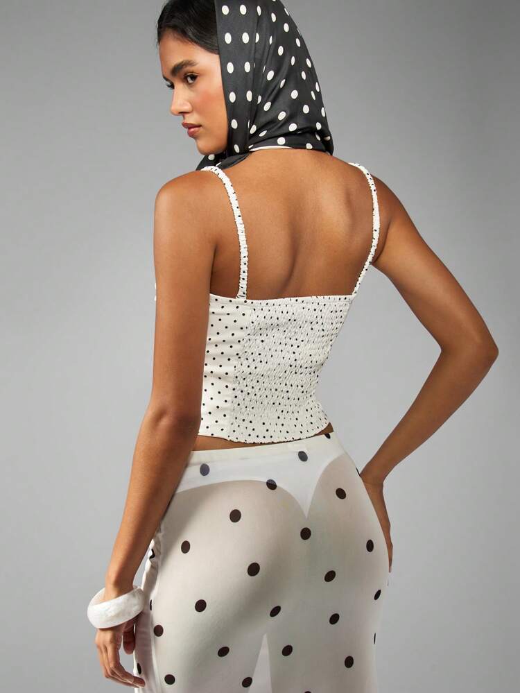 MISSGUIDED Retro Style Bustier Crop Top With Ruched Front Detail Polka Dot Pattern Adjustable Spaghetti Straps Summer Holiday Resort Wear Versatile Fashion Essential
