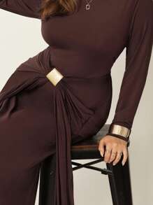 Auralis Plus Size Elegant Solid Color Ruffle Trimmed Mermaid Dress, Long Dress, Autumn Dress, Long-Sleeved Dress, High-Elastic And Comfortable Dress Fall Women Clothes Fall Elegant Dresses For Women Fall Dresses For Women Modest Modest Dress,,Wedding Guest Dress Women