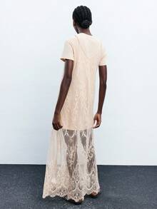 Maija Women's 2 Pieces Apricot Sexy Lace Slip Dress With Short Sleeves, Spring/Summer - Apricot - View 3