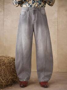 RivetRise Men's Grey Mature Casual Curved Knife Jeans - Grey - View 1