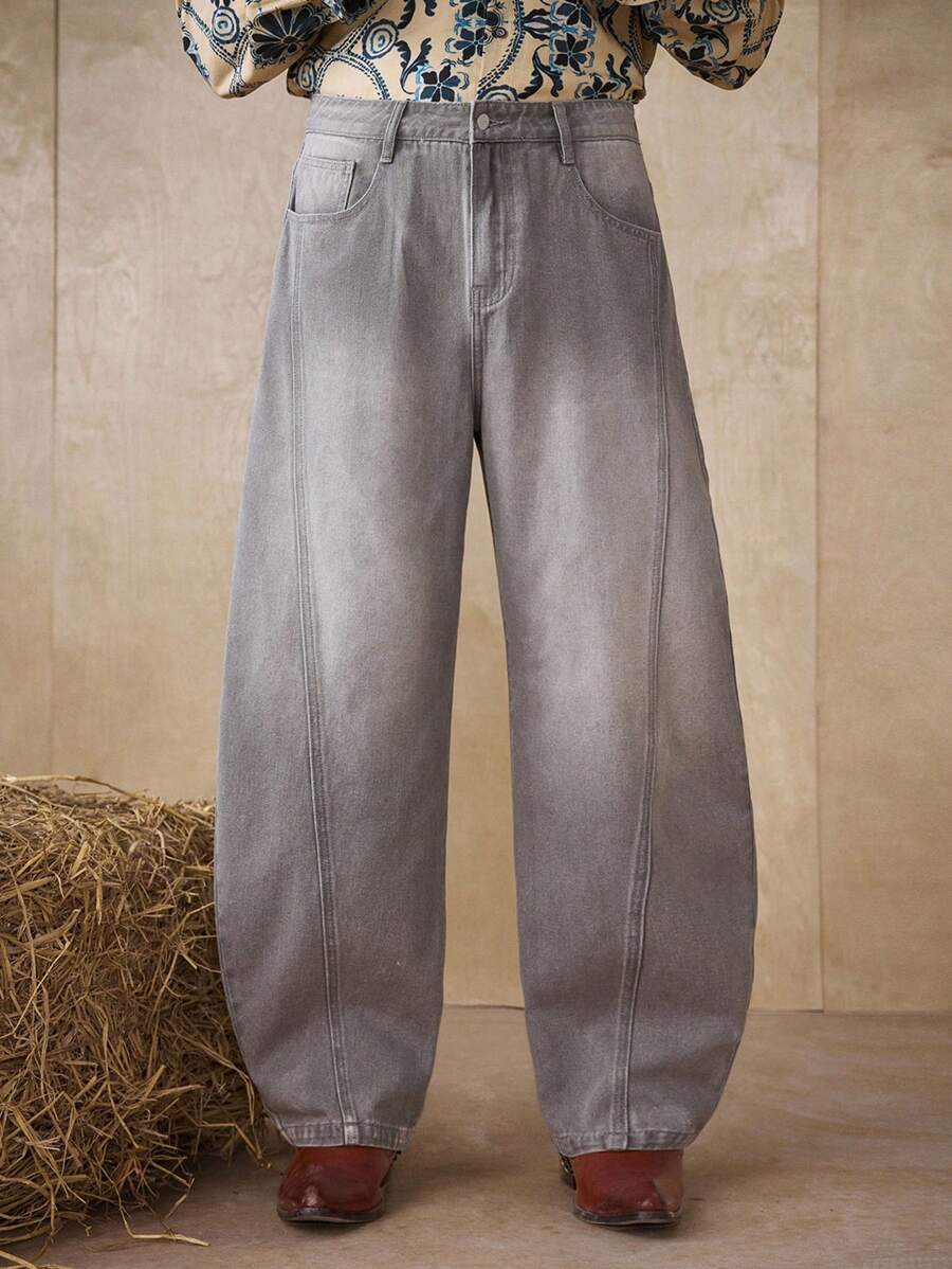 RivetRise Men's Grey Mature Casual Curved Knife Jeans - Grey - View 1