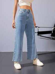 Jeanoix 高腰闊腿牛仔褲 - 淺色水洗藍 - 查看 6