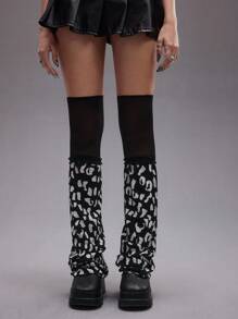 ROMWE Grunge Punk 1 双极简主义 Y2K 豹纹蕾丝暖腿套，过膝暖腿套 - 彩色 - 查看 2