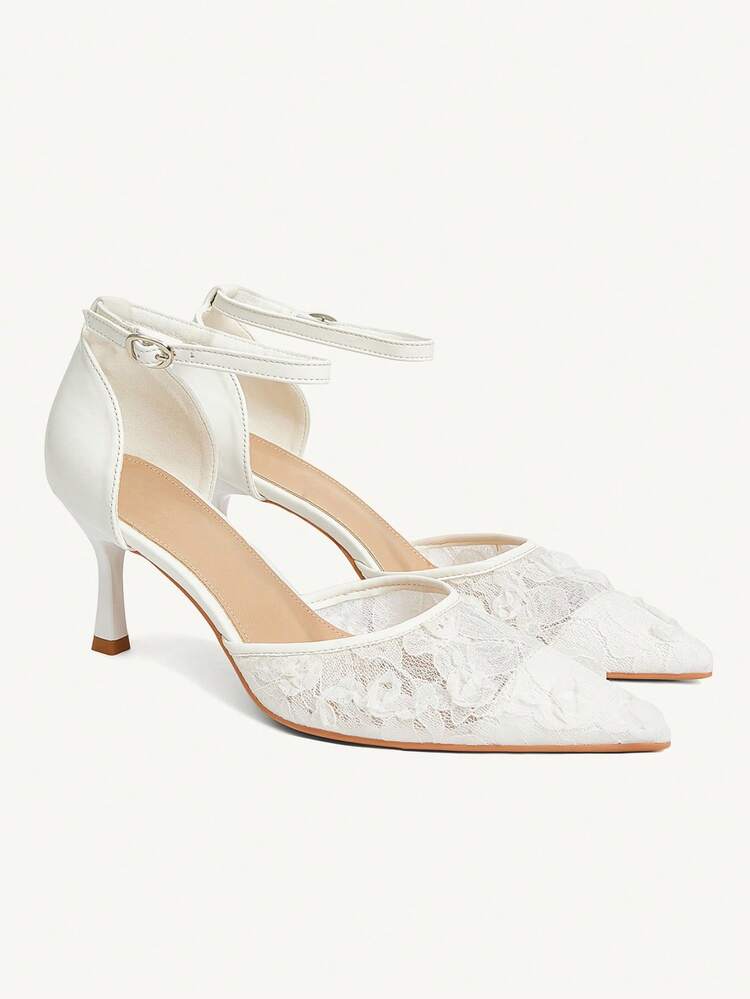 CUCCOO CHICEST Sapatos de Salto Alto Femininos com Bico Fino, Salto Médio, Elegantes, Doces, Românticos e Sensuais, em Tule Branco com Bordado de Rosa, Salto Oco, Sapatos Formais para Vestido, Casamento, Madrinha, Convidada, Chá da Tarde, Encontro, Festa e Ocasiões Festivas
