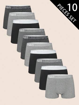 Manfinity Underwear&Sleepwear Basics 10PCS Men's Comfortable Soft Letter Patchwork Elastic Waist Briefs Multipack Trunk
