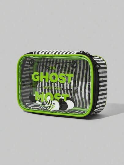 Beetlejuice | ROMWE Fashionable Transparent Striped & Letter Pattern Cosmetic Bag