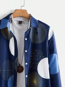 EMERY ROSE Random Floral Print Front Button Casual Long Sleeve Shirt Casual Spring - Navy Blue - View 3