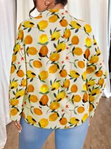 EMERY ROSE Women's Shirt, Casual Lemon Long Sleeved Button Up Shirt, Suitable For Spring And Autumn Fall Cloth For Women - Multicolor - View 2