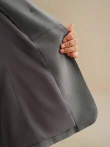 Anewsta 灰色优雅职业女士西装外套，收腰，长袖，独特设计，端庄 - 灰色 - 查看 8