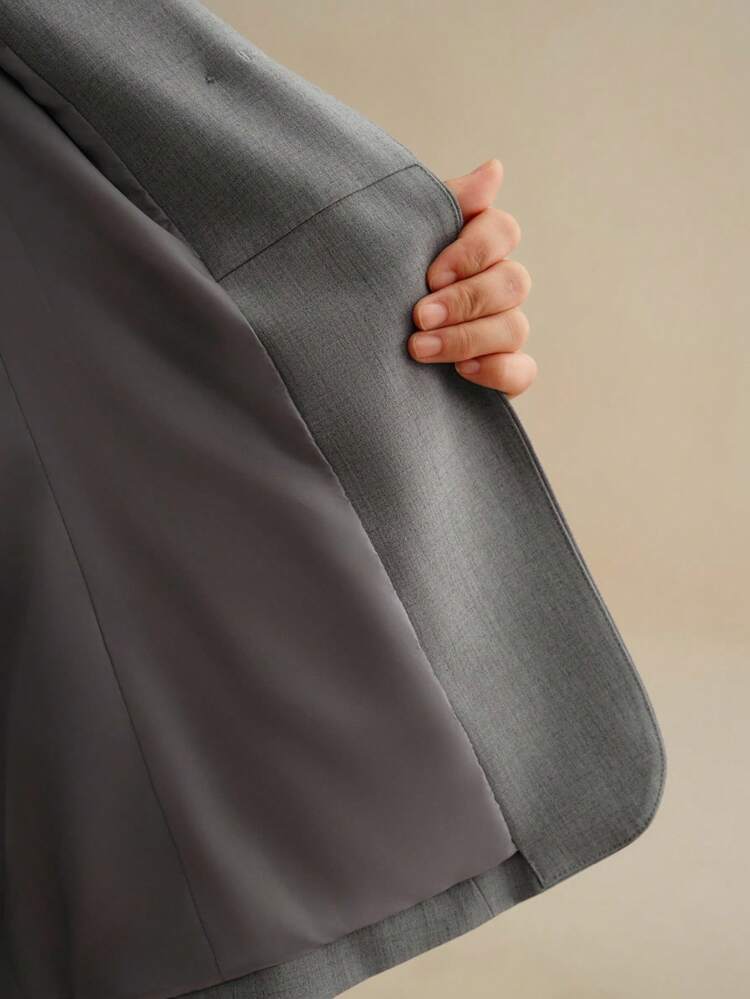 女性用エレガントなプロフェッショナルブレザージャケット、ウエストシェイプ、長袖、ユニークなデザイン、モデスト、グレー